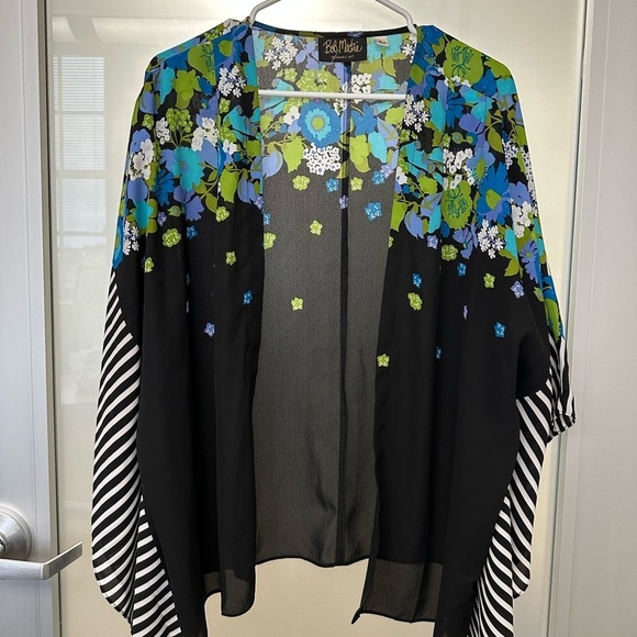 Bob Mackie Other - Vintage Bob Mackie Wearable Art Floral Kimono with Striped Sleeves size Large